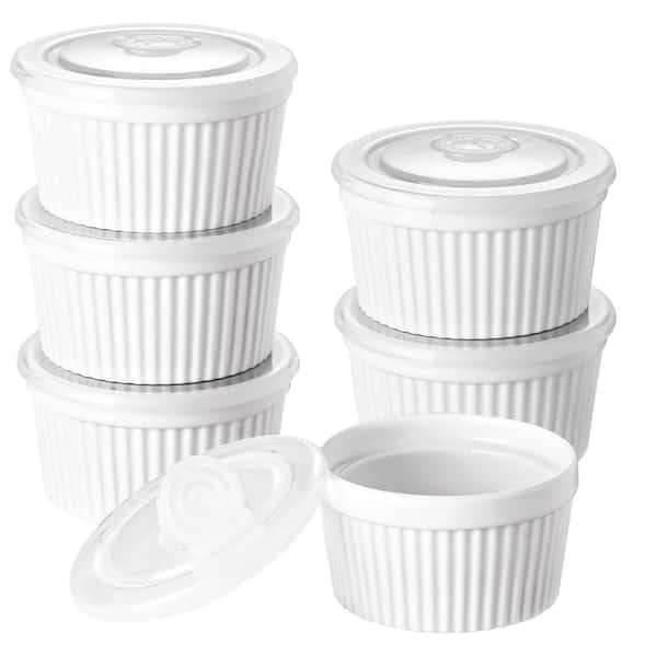 8 oz. Porcelain Ramekins for Creme Brulee, Baking, Pudding, Dip Sauces, Charcuterie and Dessert, White (6-Pack)