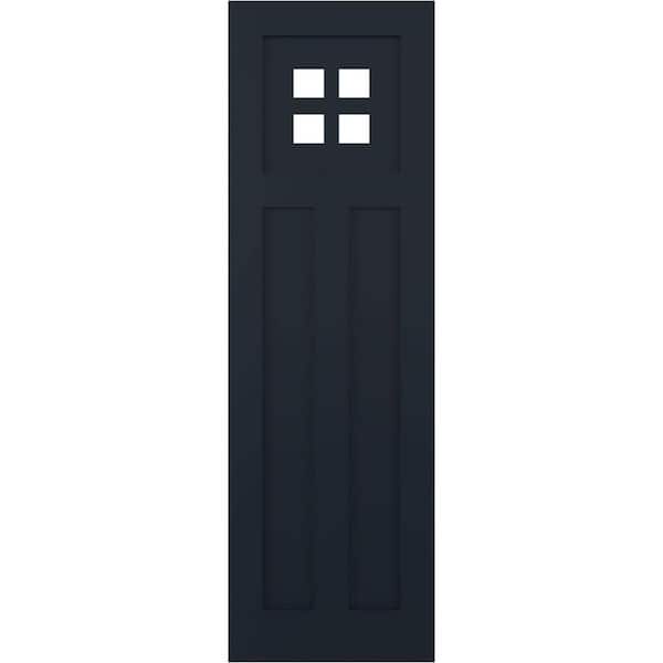 Ekena Millwork 12 in. x 35 in. PVC True Fit San Antonio Mission Style Fixed Mount Flat Panel Shutters Pair in Starless Night Blue