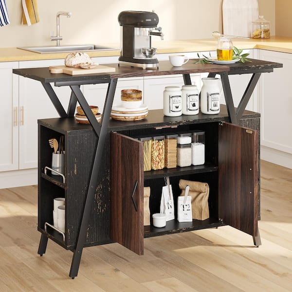 Bestier 47.24 in. Dark Walnut Bar Cabinet Sideboard with Geometric Frame, Double-Door design and Adjustable Shelves
