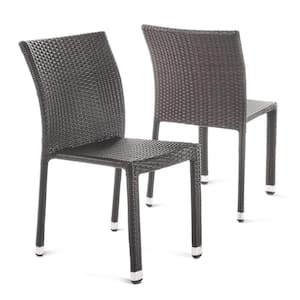 Lucian Multibrown Stackable Armless Faux Rattan Outdoor Patio Dining Chair (2-Pack)