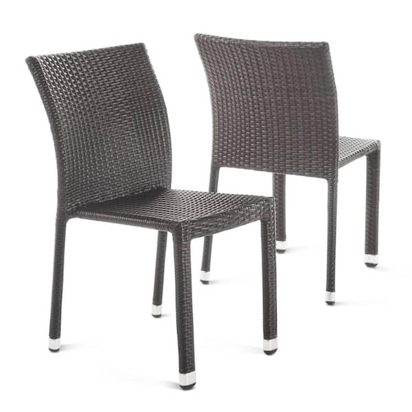 Noble House Lucian Multibrown Stackable Armless Faux Rattan Outdoor Patio Dining Chair (2-Pack)