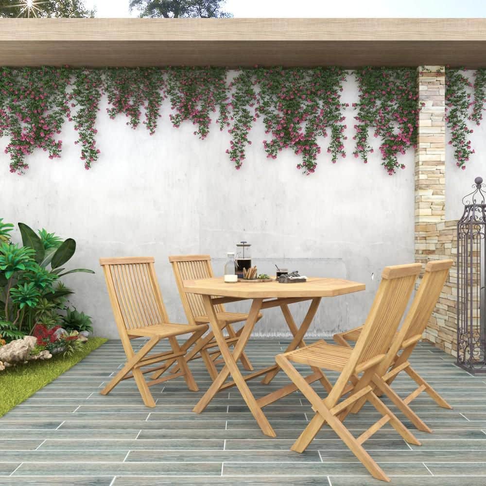 Traditional Teak 4-Person Octagonal Outdoor Dining Set