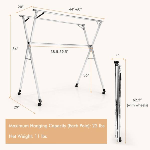 Stainless Steel Double Pole Cloth Drying Stand, Shape: Rectangular