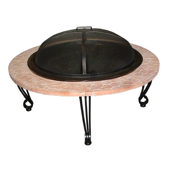 Fire Sense Fire Sense 39 in. x 21 in. Round Steel Wood Burning Fire Pit in Black with Iron Faux Stone Top