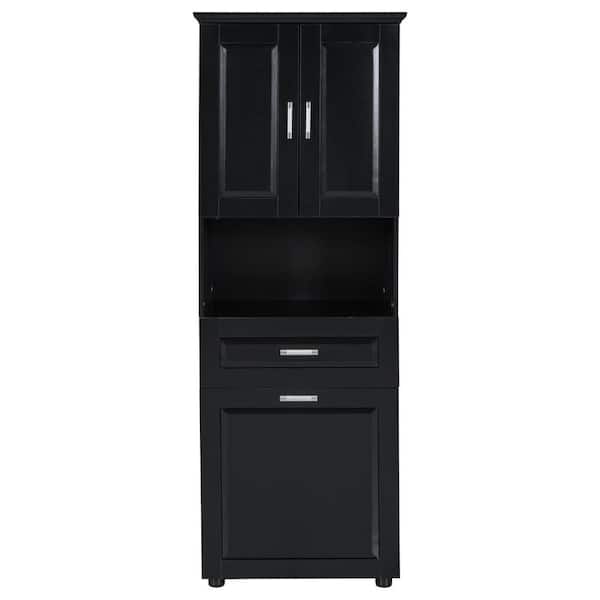 25 in. W x 17 in. D x 70 in. H Black Linen Cabinet