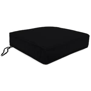 Sunbrella 22.5 in. x 21.5 in. Canvas Black Solid Rectangular Boxed Edge Outdoor Deep Seat Cushion with Ties and Welt