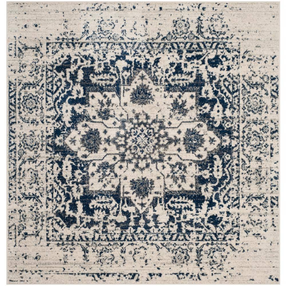 SAFAVIEH Madison Cream/Navy 9 ft. x 9 ft. Square Geometric Area Rug