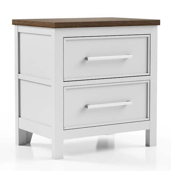 Beiring White and Dark Brown 2-Drawer 31.5 in. W Nightstand with Nickel Finish Mushroom Knob