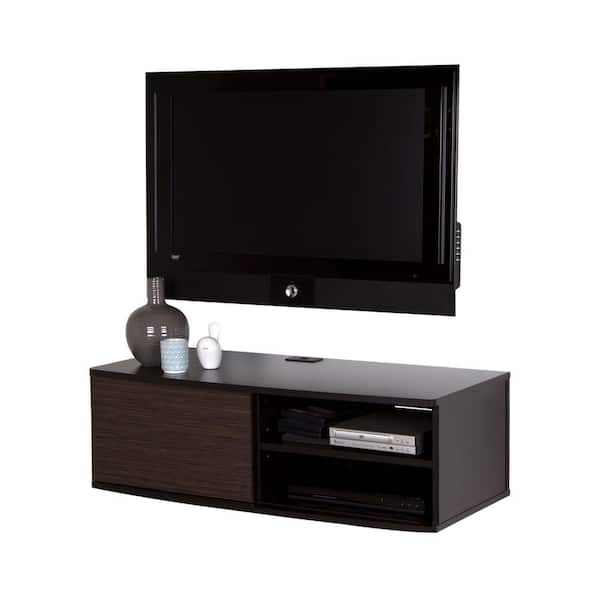 South Shore Agora 50-Disk Capacity 38 in. Wide Wall Mounted Media Console in Chocolate and Zebrano