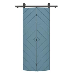 Diamond 20 in. x 80 in. Dignity Blue Painted MDF Modern Bi-Fold Barn Door with Sliding Hardware Kit