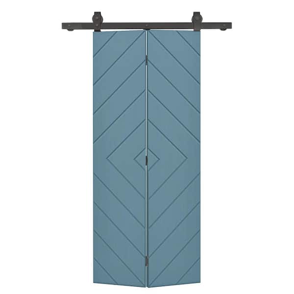 CALHOME Diamond 22 in. x 84 in. Hollow Core Dignity Blue Painted MDF Composite Bi-Fold Barn Door with Sliding Hardware Kit