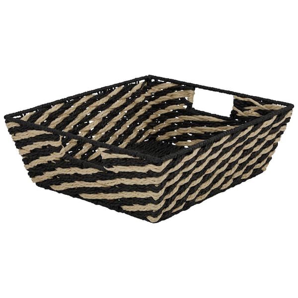Striped Woven Basket Shelf Bin in Black