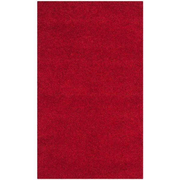 SAFAVIEH Laguna Shag Red Doormat 3 ft. x 5 ft. Solid Area Rug