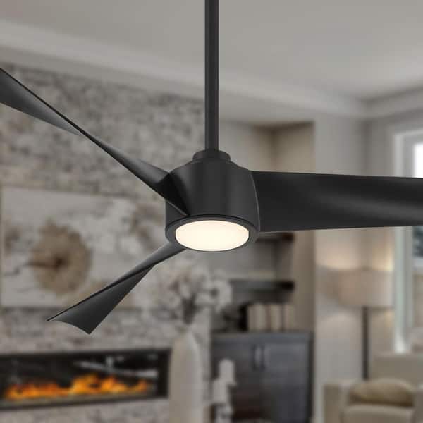 Pike 56 in. Indoor Coal Black Low Profile Ceiling Fan with Integrated LED and Remote Control Included