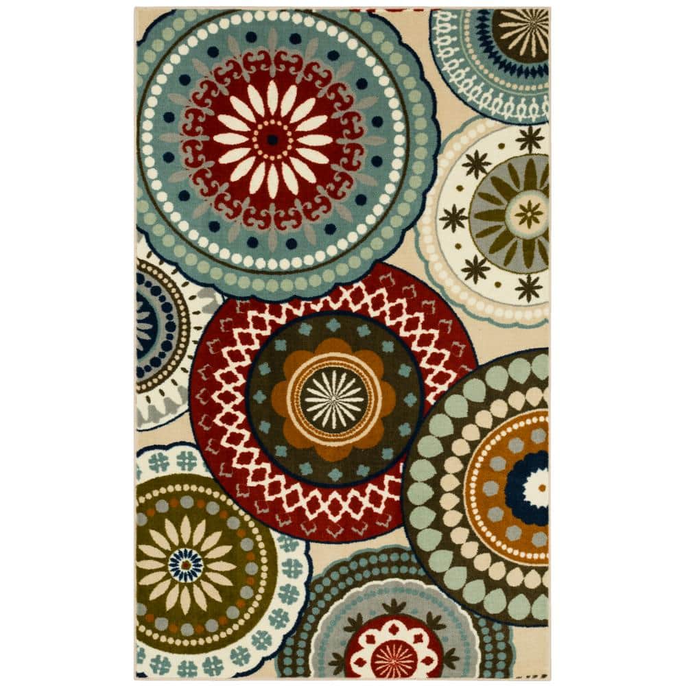 Blue Medallion Tufted Synthetic 5' x 8' Area Rug