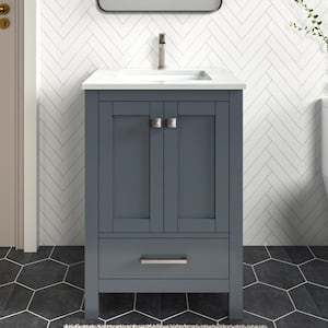 Anneliese 24 in. W x 21 in. D x 35 in. H Single Sink Freestanding Bath Vanity in Charcoal Gray with White Quartz Top
