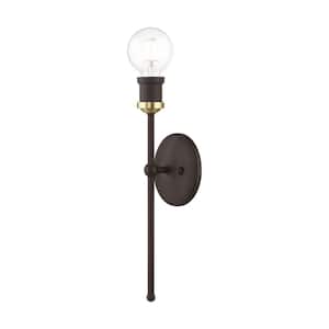 Beckford 15 in. 1-Light Bronze ADA Single Sconce with Antique Brass Accent