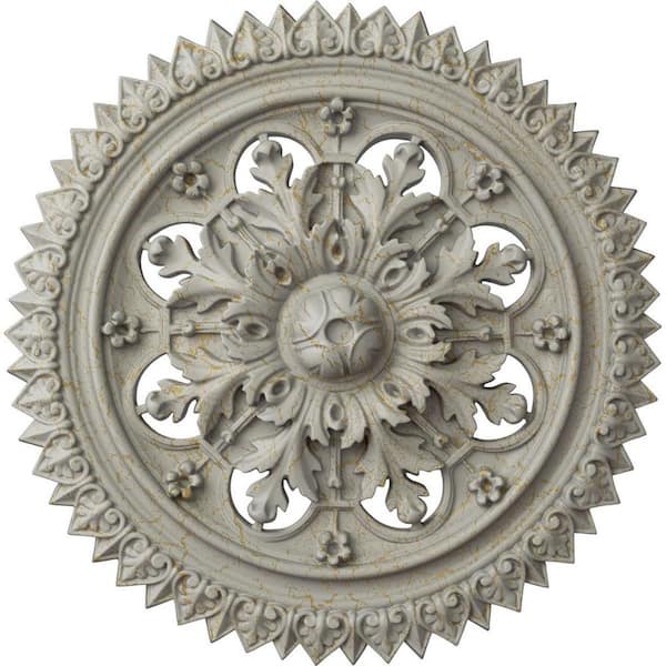 Ekena Millwork 21-5/8 in. x 2-1/2 in. York Urethane Ceiling Medallion (Fits Canopies upto 3-5/8 in.), Pot of Cream Crackle