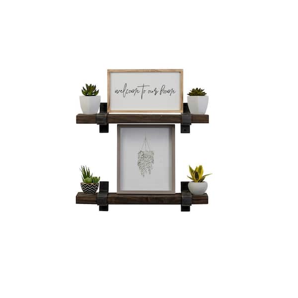 Del Hutson Designs 6 in. x 24 in. x 6 in. Dark Walnut Pine Wood Floating Decorative Wall Shelves with Wrap Brackets (Set of 2)