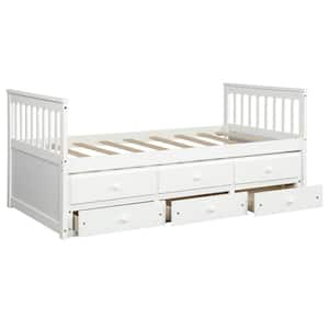 76 in.W White Twin Size Platform Bed with Trundle Bed and Storage Drawers