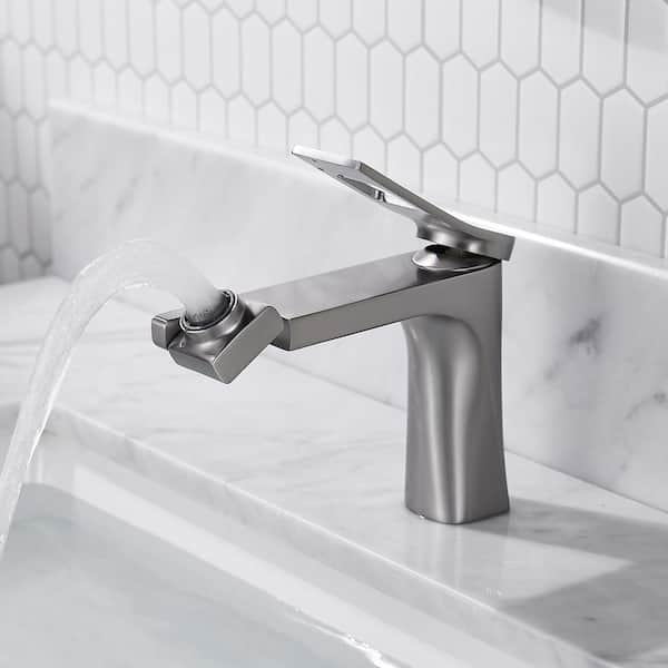 Single Handle Single Hole Bathroom Faucet with Supply Lines and Spot Resistant in Brushed Nickel