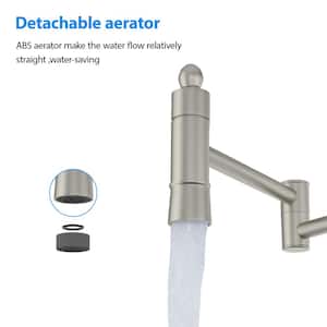 Wall Mount Pot Filler Faucet with Double Joint Swing Arm in Brushed Nickel