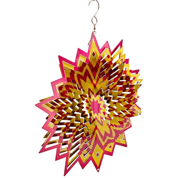 Falkirk Wind 12 in. Stainless Steel Wind Spinner Mandala Maze Splash in Yellow Red