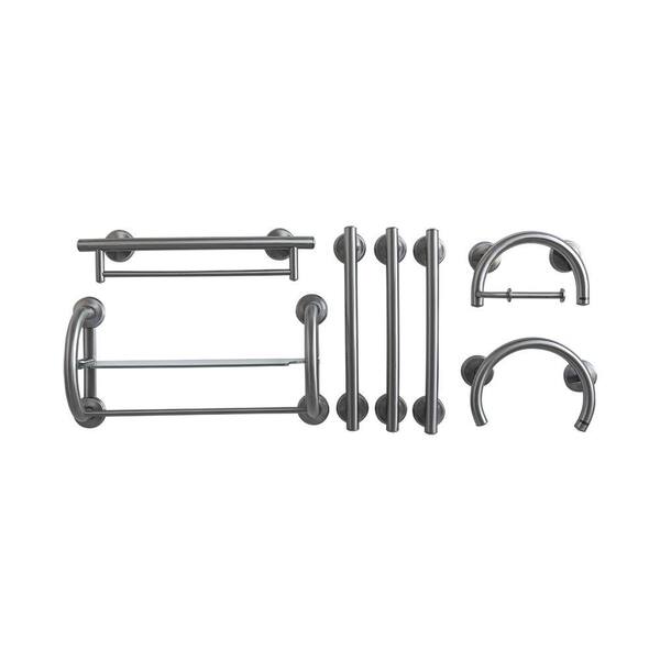 Ella 7-Piece SafeGrip Grab Bar Accessory Package in Brushed Nickel