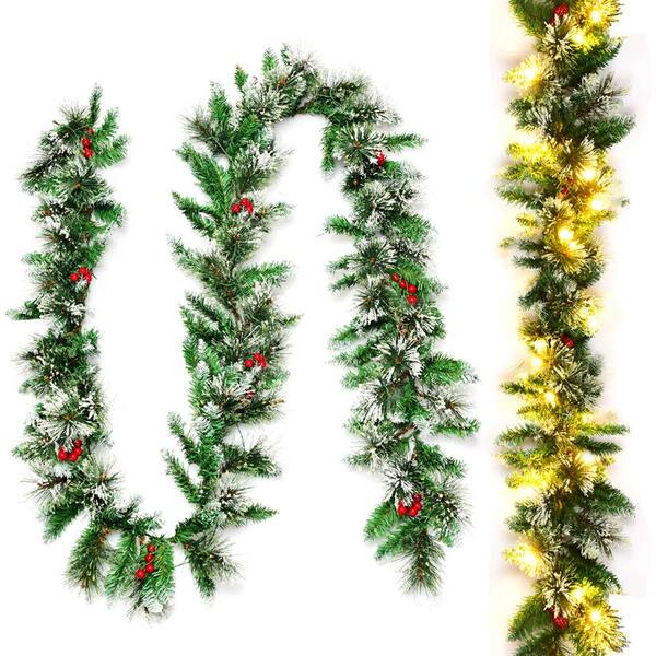 Gymax 9 ft. Pre-Lit Artificial Christmas Garland Decoration Rattan with LED Lights Timer