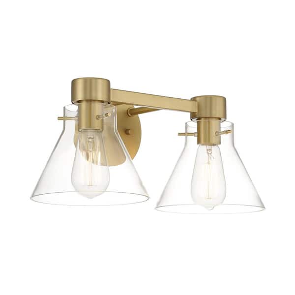 Designers Fountain - Willow Creek 16.5 in. 2-Light Brushed Gold Contemporary Vanity Light with Clear Blown Glass Shades