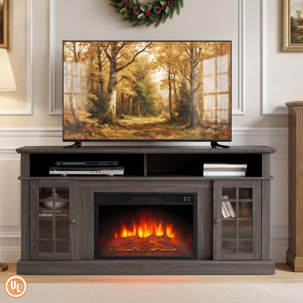 ToolCat 58.25 in. Freestanding Electric Fireplace TV Stand with 23