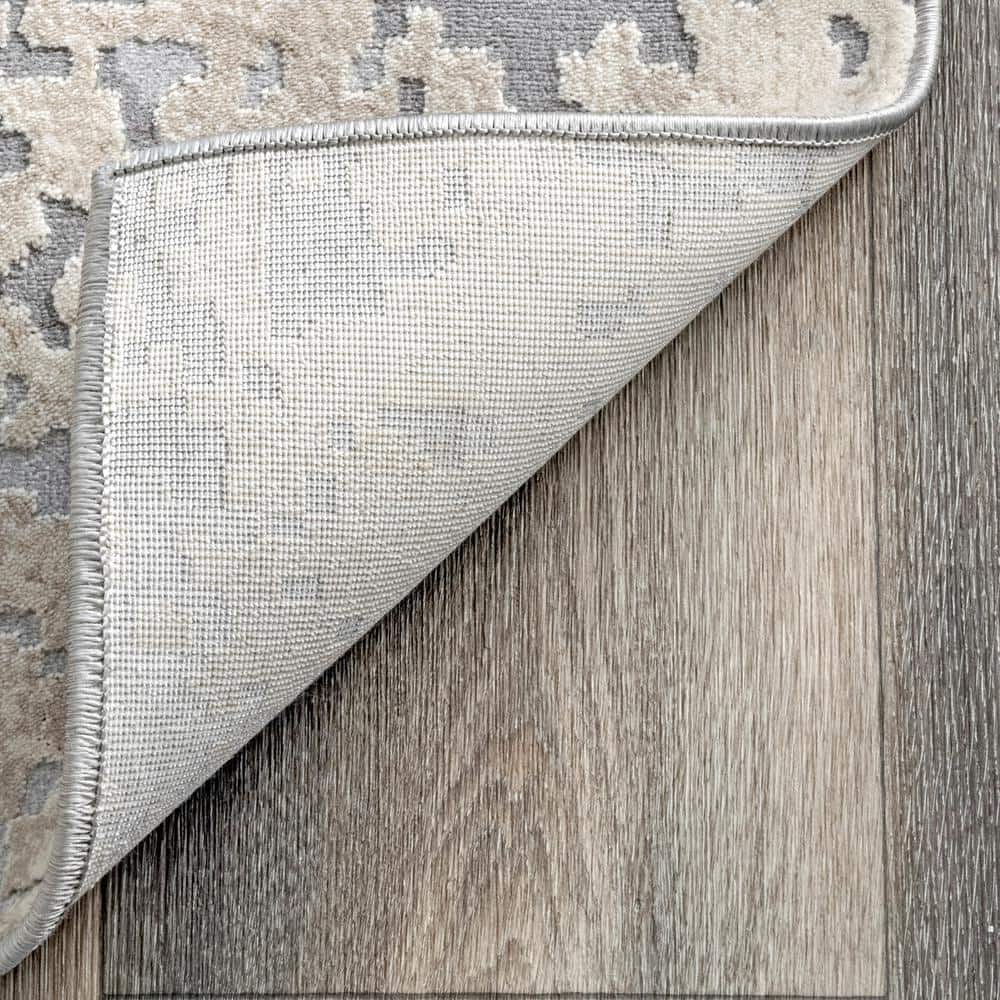 Gray Abstract Synthetic Easy Care Rectangular Area Rug 6'7" x 9'