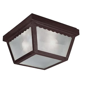 Samantha 2-Light Rust Outdoor Flush Mount Ceiling Light Fixture with Frosted Glass