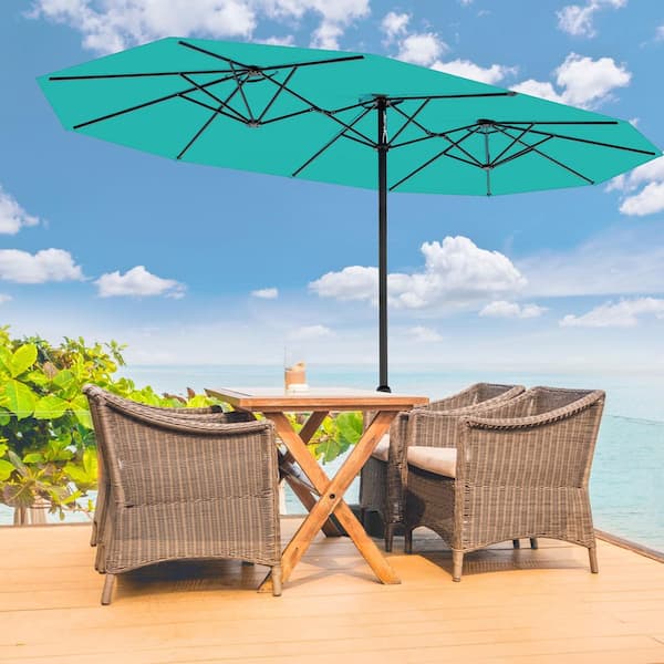 15 foot rectangular patio umbrella ABCCANOPY 15FT Double Sided Pool with Base, Outdoor Porch Umbrella for Poolside, Lawn, Backyard (Green) and outdoor gatherings 15-foot Rectangular Crank Double-sided Outdoor