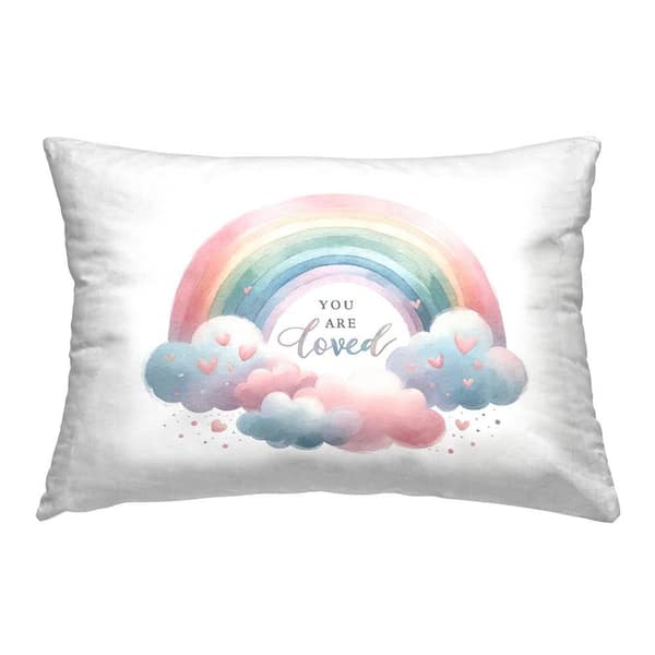 Stupell Industries Rainbow with Soft Hearts Multi-Color Print Polyester 14 in. x 20 in. Throw Pillow