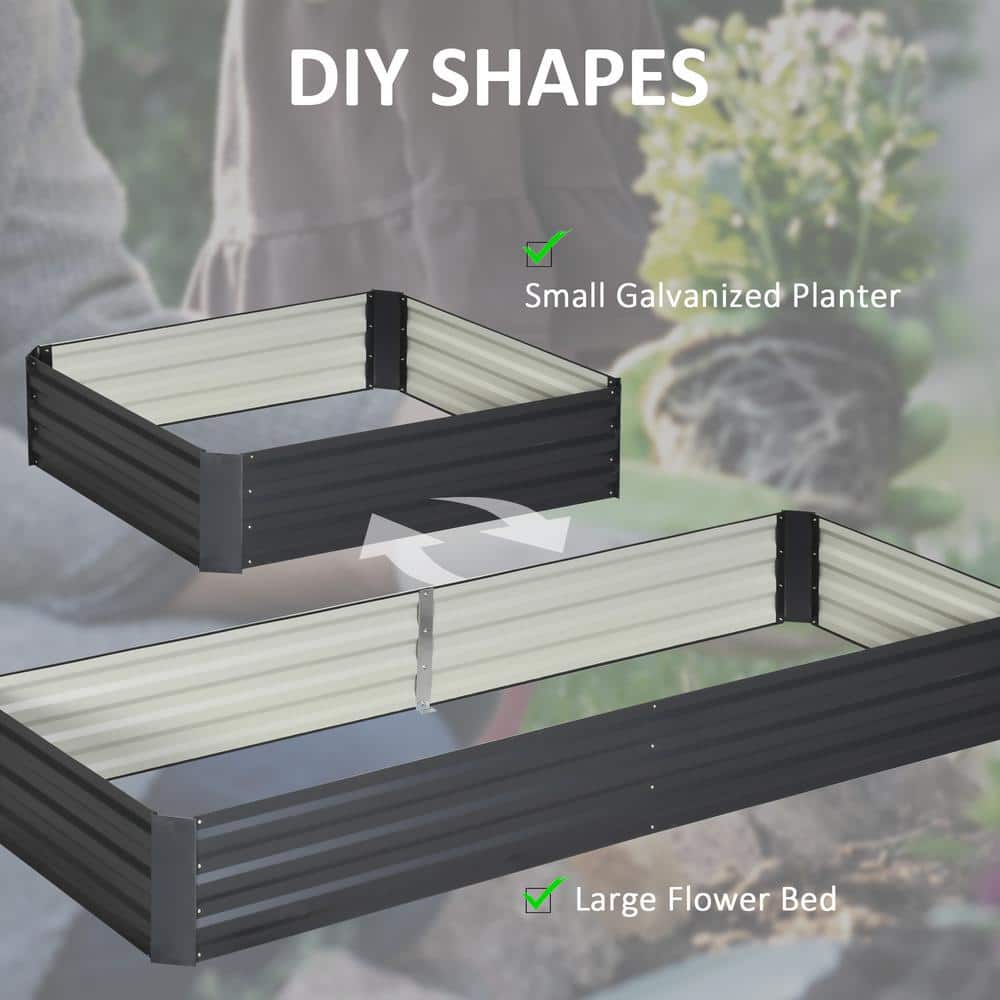 Outsunny Gray Galvanized Metal Raised Garden Bed for Outdoor Plants