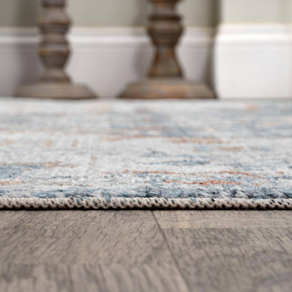 Cream and Blue Medallion Washable Synthetic Area Rug 3' x 5'