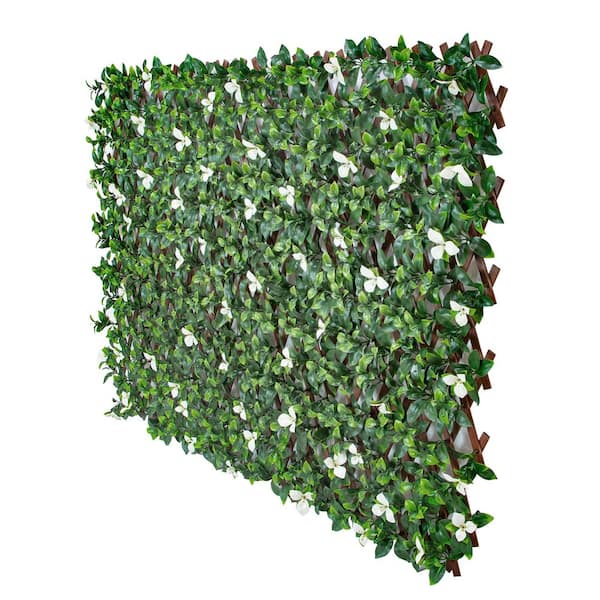 Gardenia with White Removable Flowers 34 in. x 76 in. Expandable Trellis (1-Pack)