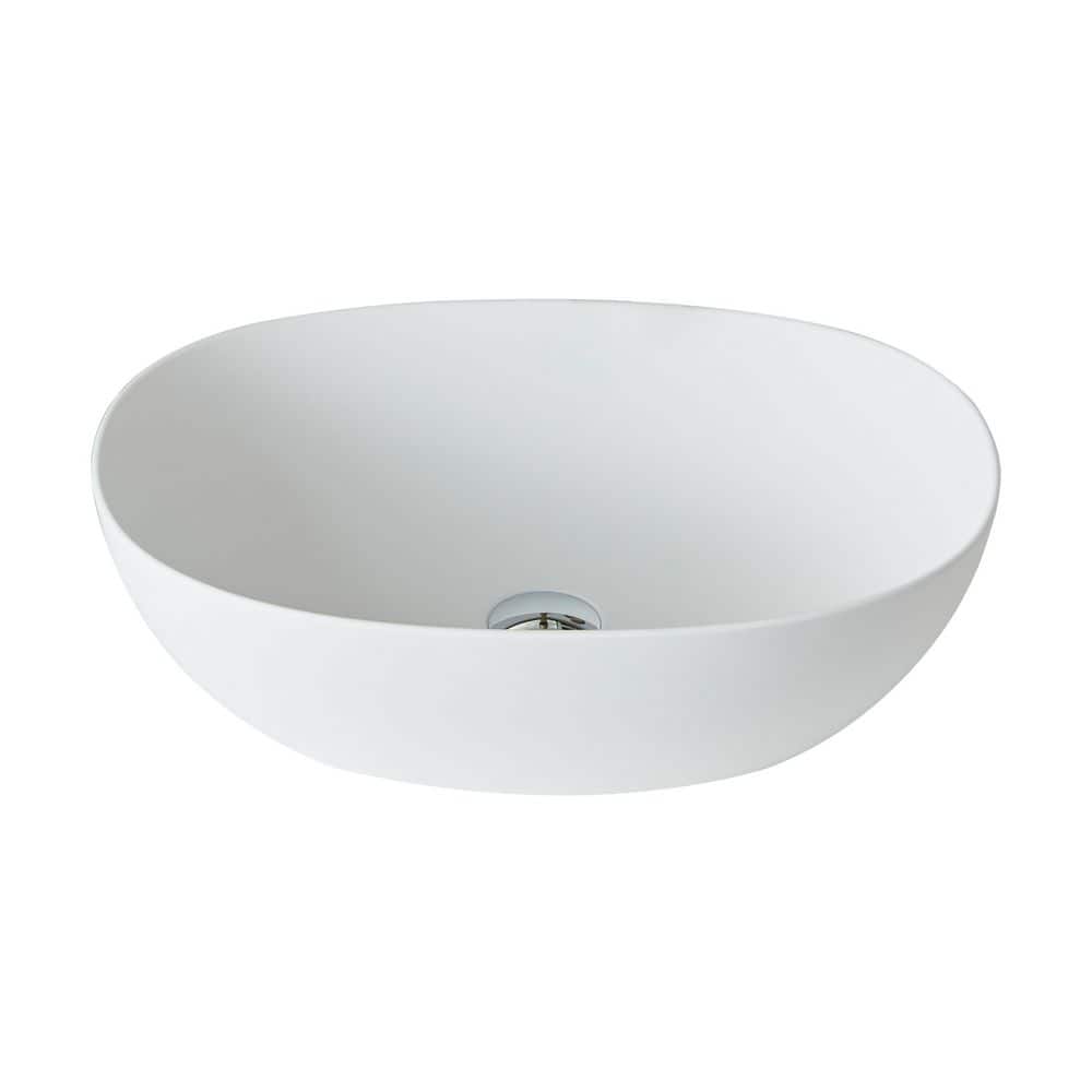22 in. x 15 in. Oval Vessel Sink with Pop-up Drain, Modern Matte White Solid Surface Above Counter Sink for Bathrooms price history on PriceWatchPro