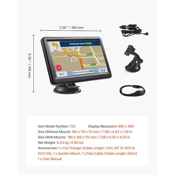 SKYSHALO GPS Navigator 7 in. Touchscreen, 16GB, Lifetime Maps, for