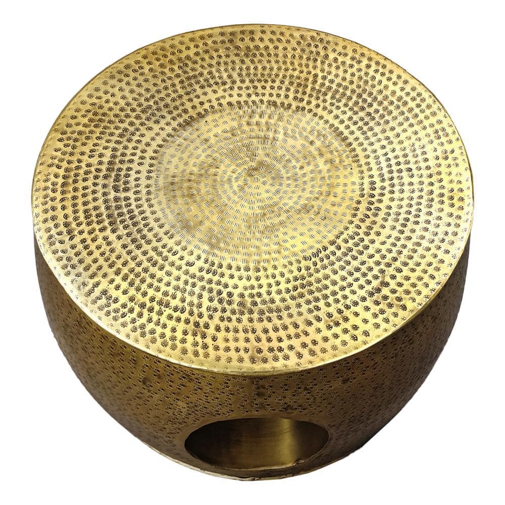 Antique Brass Round Metal Lift-Top Coffee Table with Hollow Center