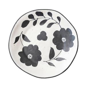 11.5 in. Black and White Organically Shaped Edge Stoneware Round Floral Serving Platters