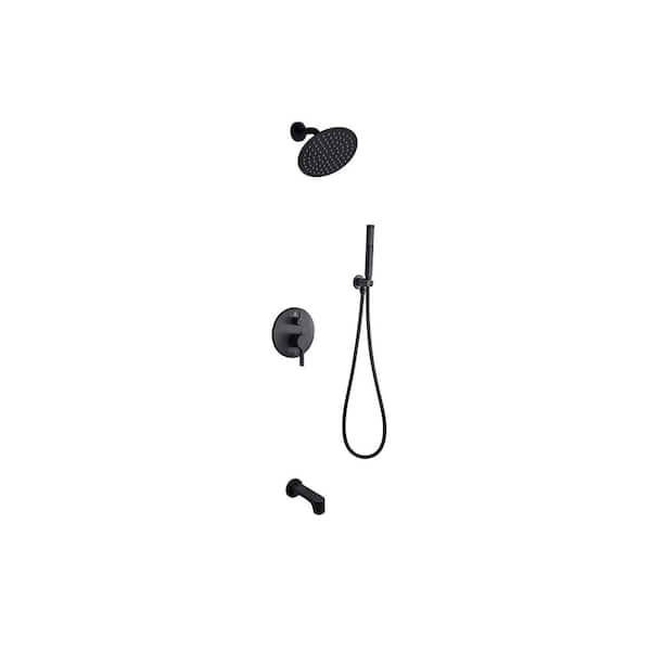 Lexora Salamonio 1-Spray Tub and Shower Faucet Combo with Round Showerhead and Handheld Shower Wand in Matte Black