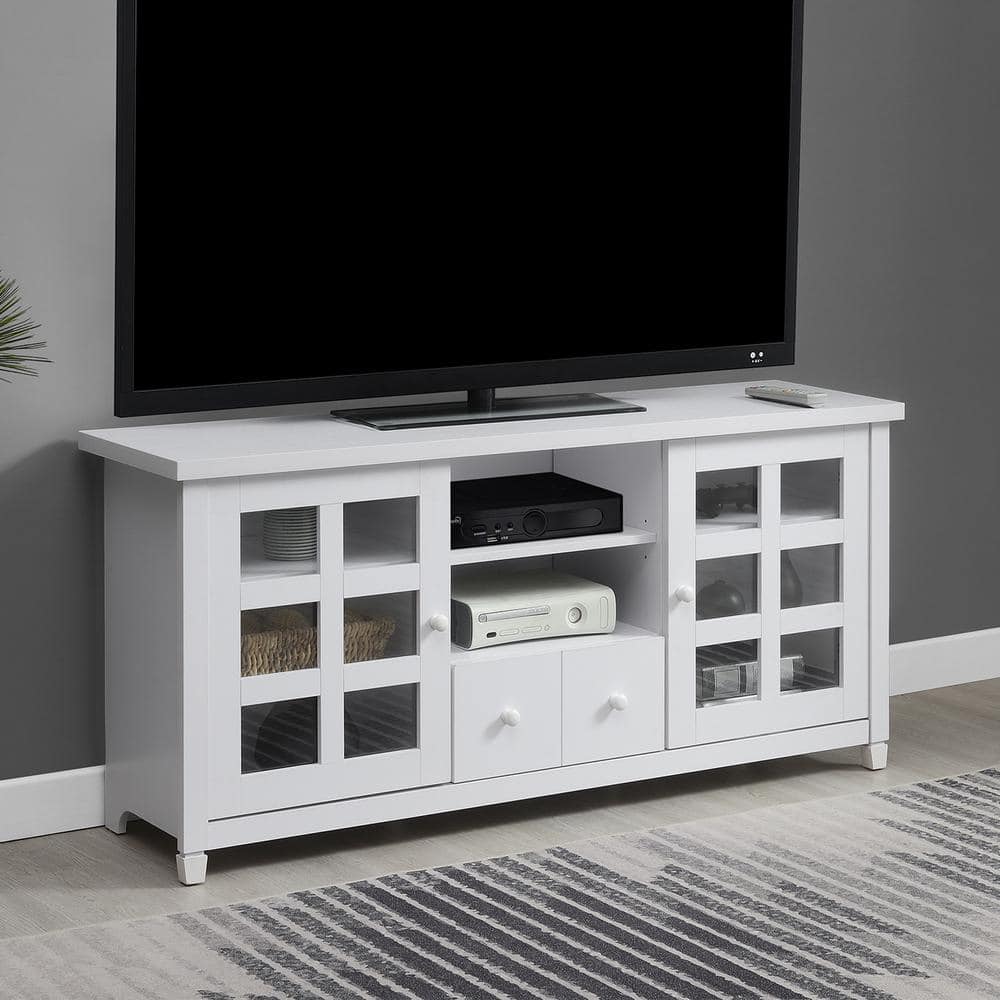 White 60 Inch TV Stand with Storage Cabinets and Shelves
