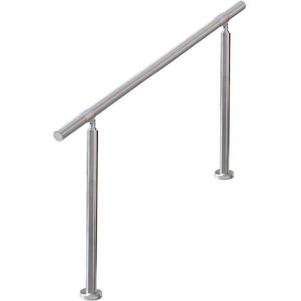 4-Step Handrail DIY 304-Stainless Steel Transitional Hand Rails with Installation for Porch Stair Brushed Silver Metal