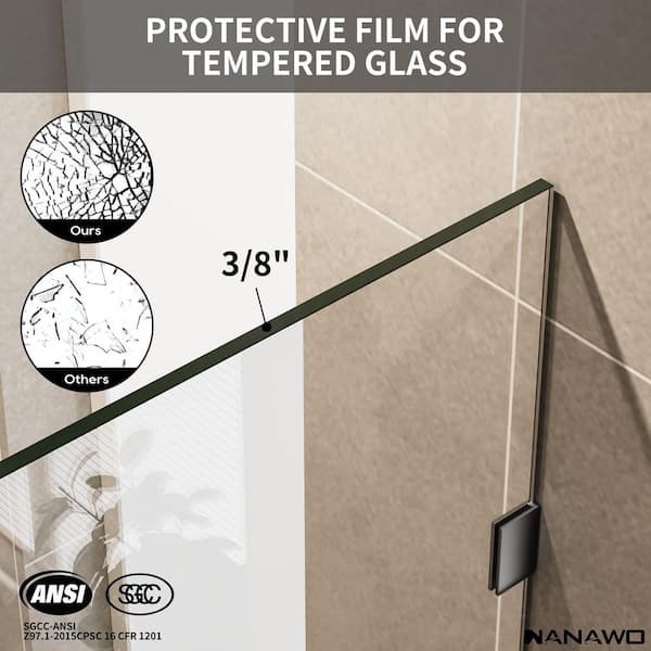 NANAWO 36 in. W x 78 in. H Frameless Fixed Single Panel Shower