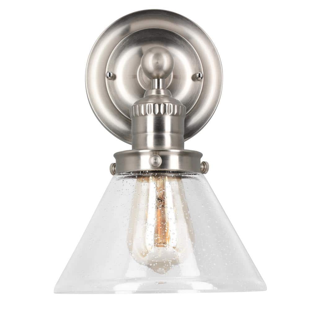 Satin Nickel 8.5" Direct Wired Wall Light with Seedy Glass Shade