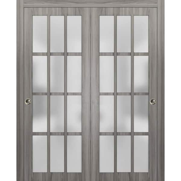 Sartodoors 3312 60 in. x 96 in. Full Lite Frosted Glass Gray Ash ...