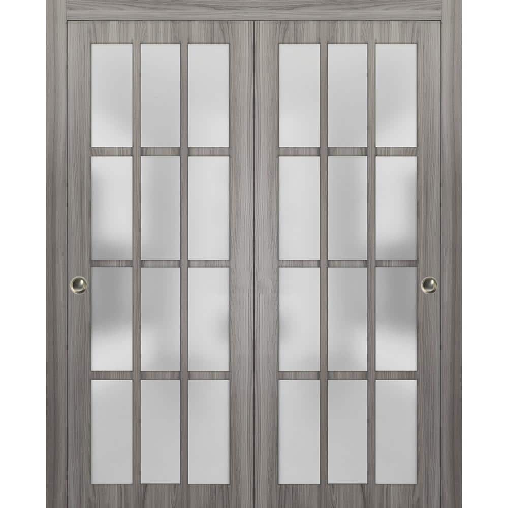 Assembly Required 72 in. x 84 in. Frosted Glass Gray Ash Finished Solid Wood Sliding Barn Door with Hardware Kit price history on PriceWatchPro