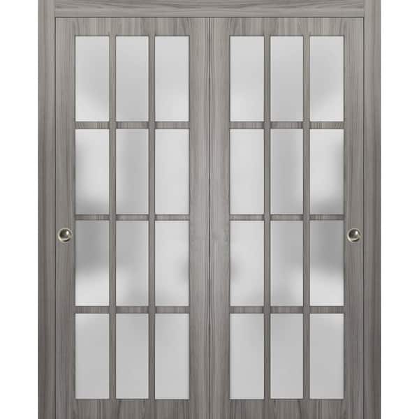 Sartodoors 3312 84 in. x 80 in. Full Lite Frosted Glass Gray Ash Solid Wood Sliding Barn Door with Hardware Kit